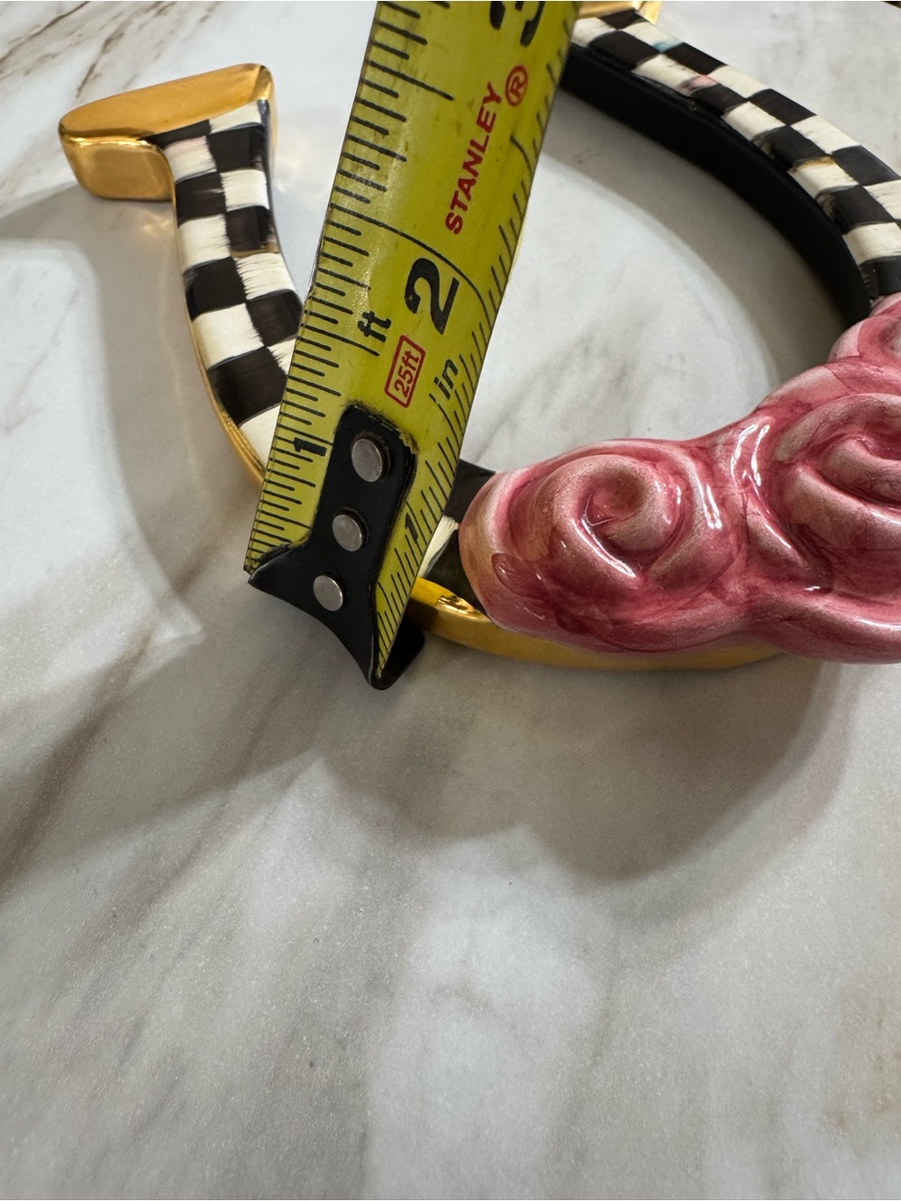 MacKenzie-Childs Courtly Check Horseshoe with Pink Rose and Gold Accents - Picture 9 of 9